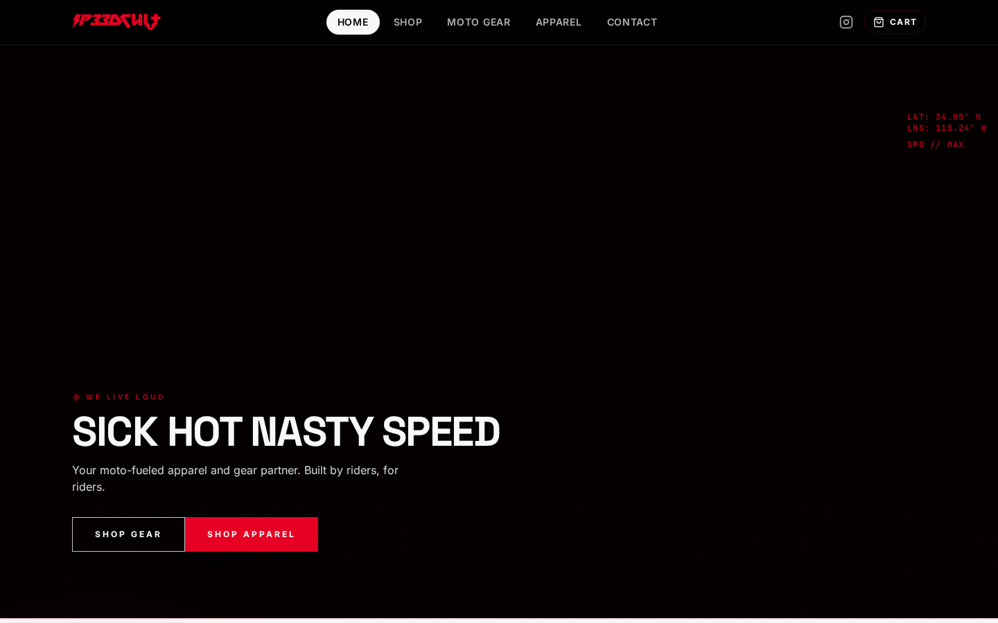 Homepage screenshot of the Sp33dcult website built by SleekerWebCo (Automotive · Lifestyle Brand)